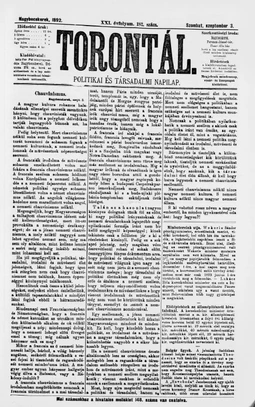 Torontál, 21. évf. 1892. szeptember 3. 182. sz.