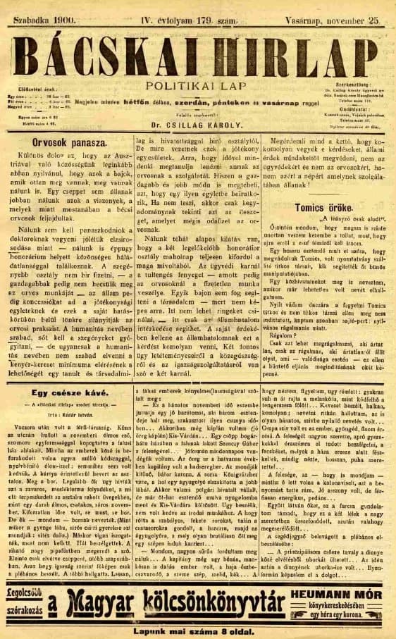 Bácskai Hirlap, 4. évf. 1900. november 25. 179. sz.