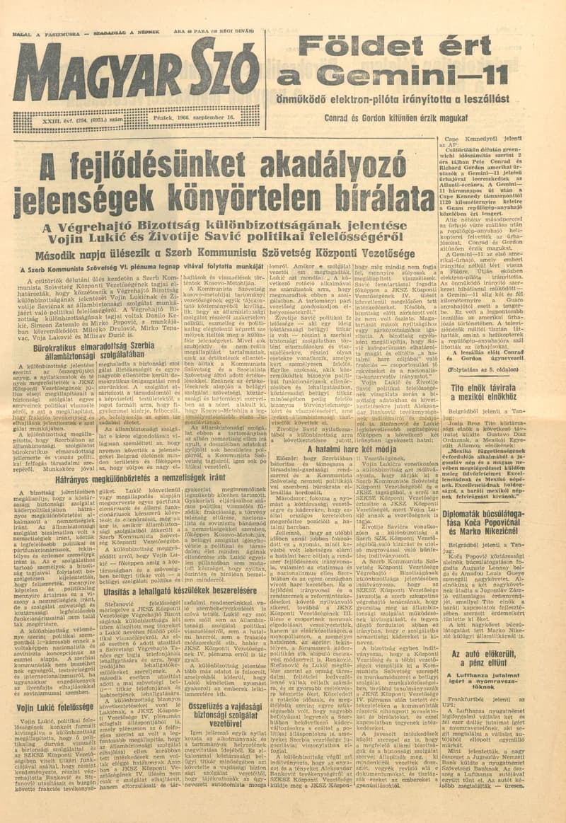 Magyar Szó, 23. évf. 1966. szeptember 16. 254. sz.