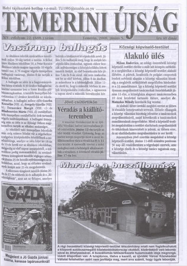 Temerini Újság, 14. évf. 2008. június 5. 22. sz.