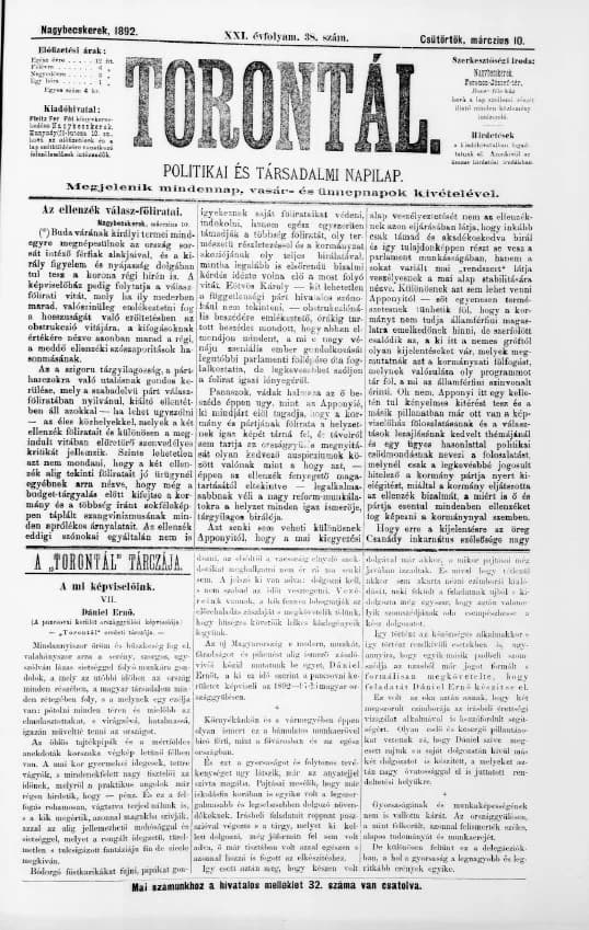 Torontál, 21. évf. 1892. március 10. 38. sz.