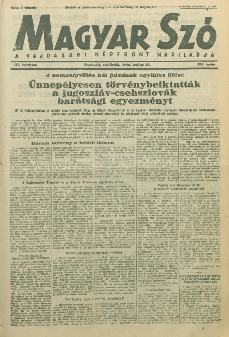 Magyar Szó, 3. évf. 1946. május 23. 121. sz. 1–8. oldal