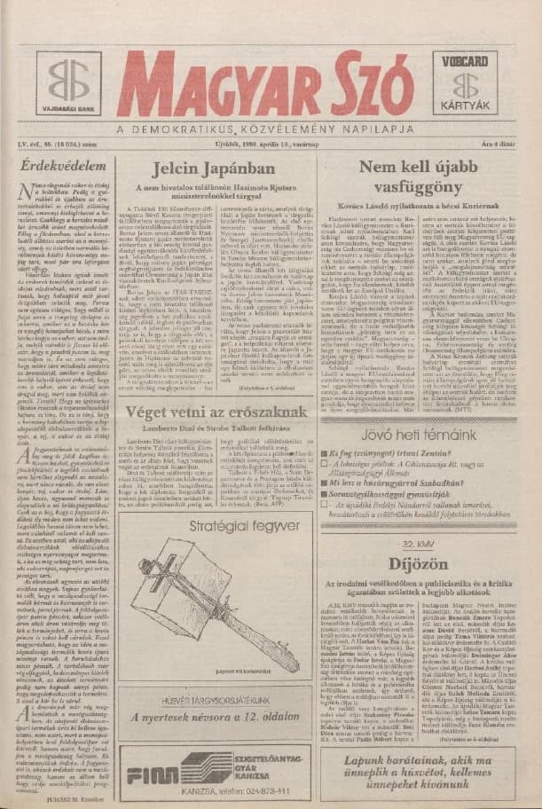 Magyar Szó, 55. évf. 1998. április 19. 95. sz. 1–24. oldal