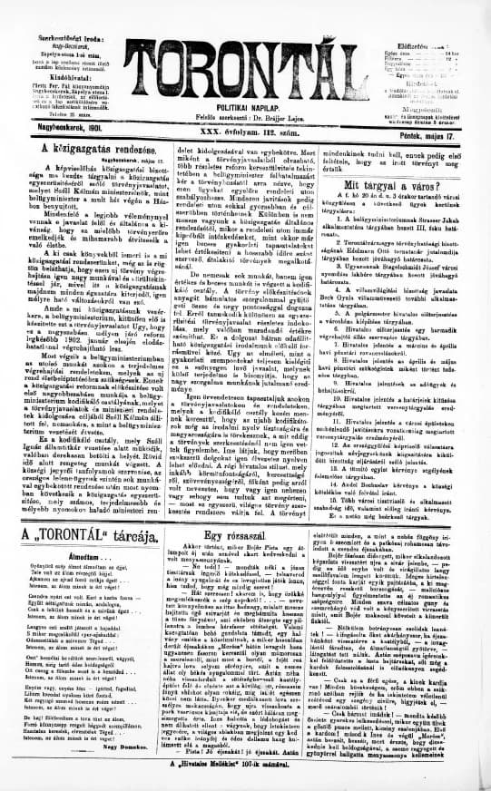 Torontál, 30. évf. 1901. május 17. 112. sz.