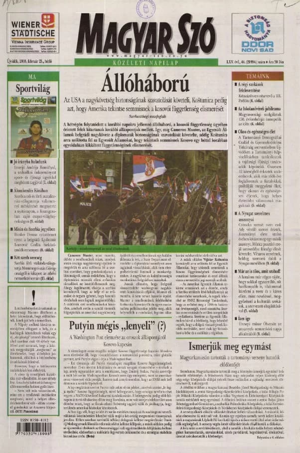 Magyar Szó, 65. évf. 2008. február 25. 44. sz. 1–12. oldal