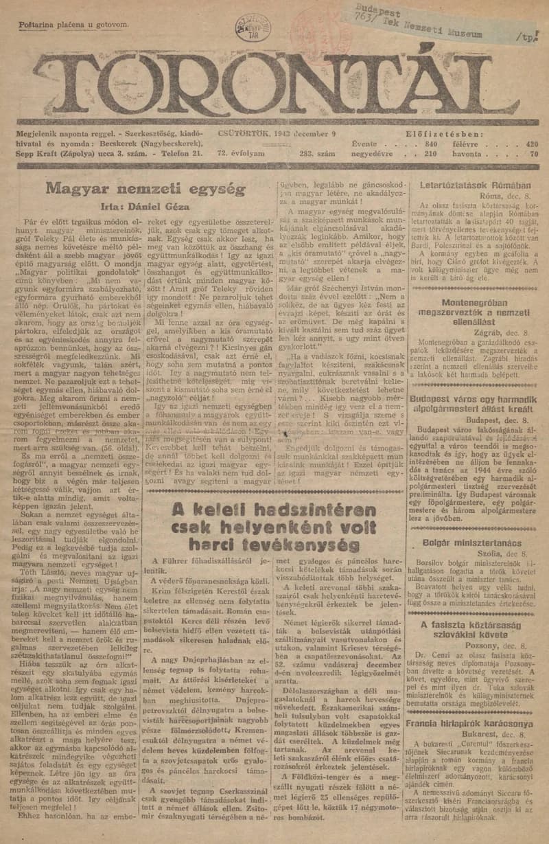 Torontál, 72. évf. 1943. december 9. 283. sz.