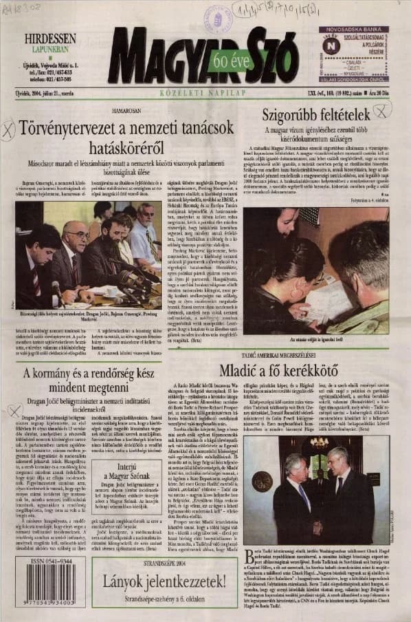Magyar Szó, 61. évf. 2004. július 21. 169. sz. 1–20. oldal
