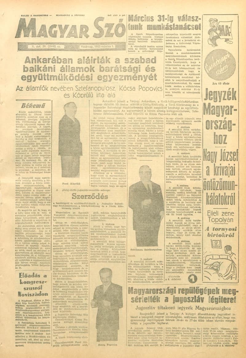 Magyar Szó, 10. évf. 1953. március 1. 59. sz. 1–14. oldal