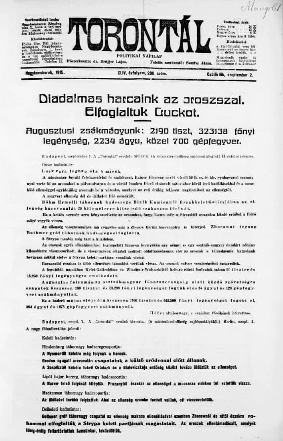 Torontál, 44. évf. 1915. szeptember 2. 200. sz.
