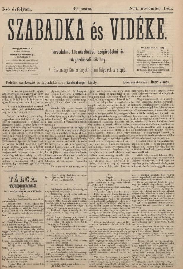 Szabadka és vidéke, 1. évf. 1877. november 1. 32. sz.