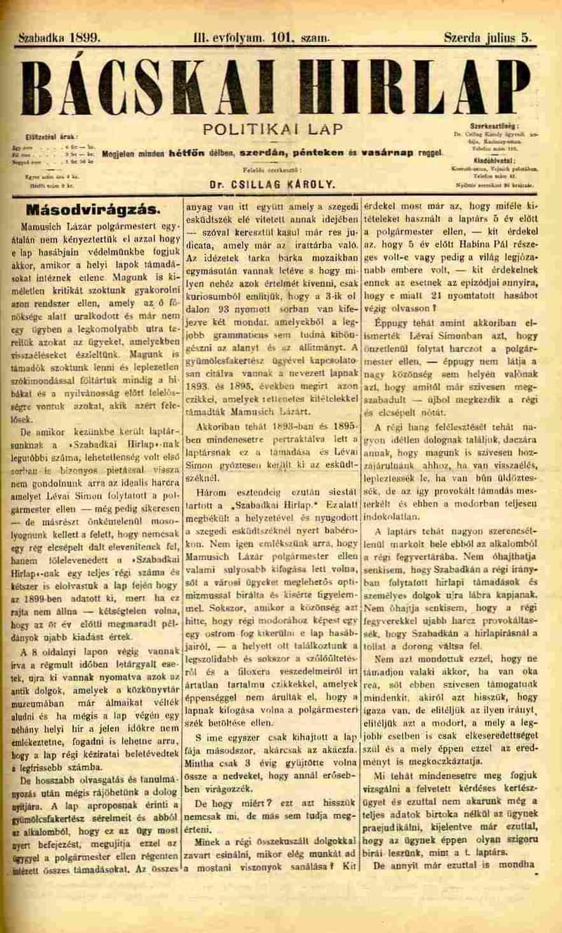 Bácskai Hirlap, 3. évf. 1899. július 5. 101. sz.