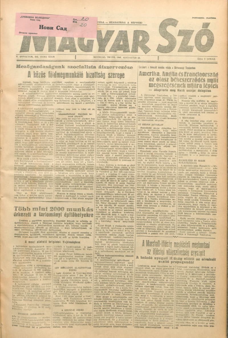 Magyar Szó, 5. évf. 1948. augusztus 23. 202. sz. 1–4. oldal