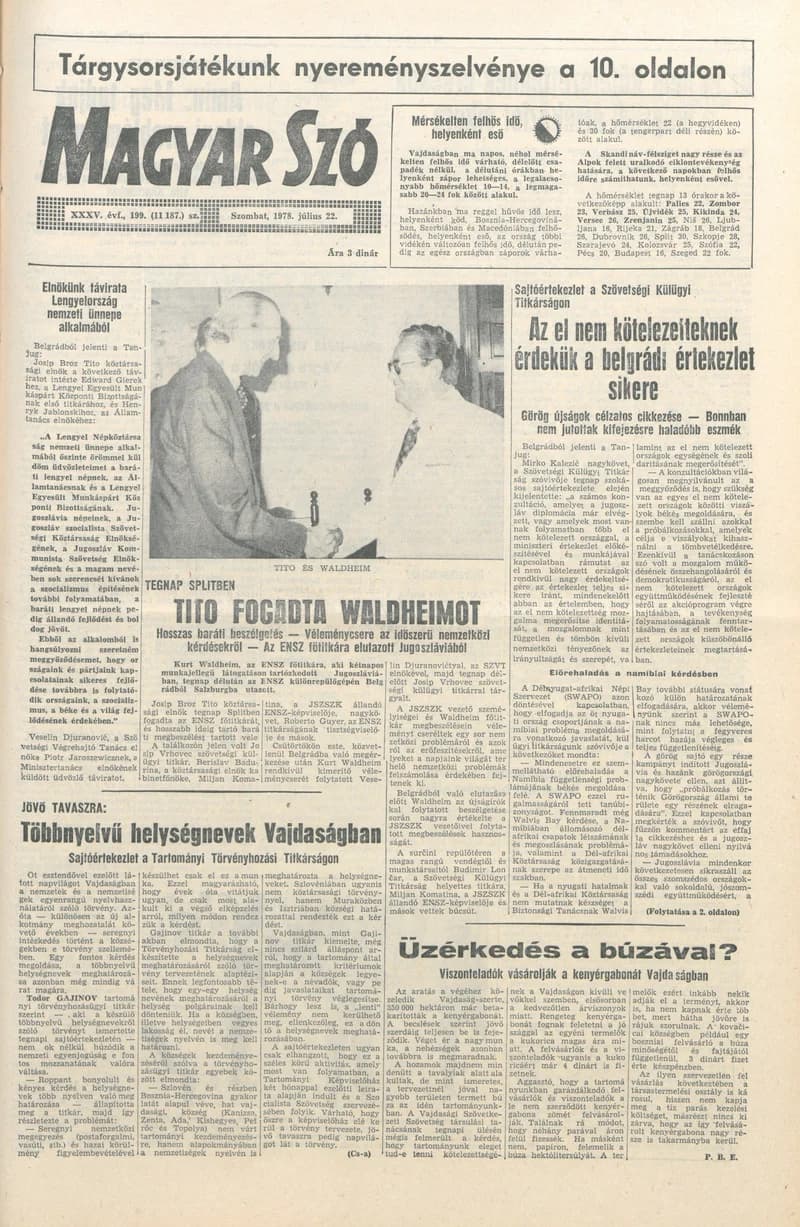 Magyar Szó, 35. évf. 1978. július 22. 199. sz. 1–16. oldal