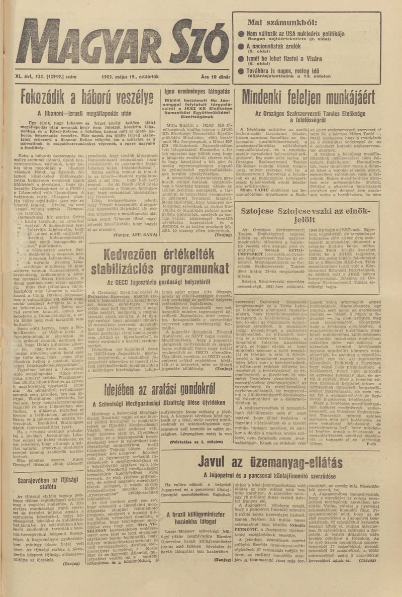 Magyar Szó, 40. évf. 1983. május 19. 135. sz. 1–32. oldal