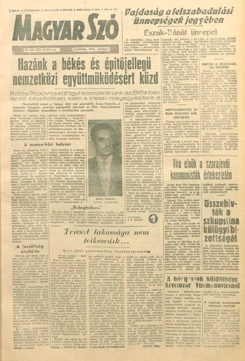 Magyar Szó, 11. évf. 1954. október 7. 273. sz. 1–12. oldal