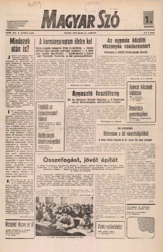 Magyar Szó, 47. évf. 1990. január 11. 9. sz. 1–16. oldal