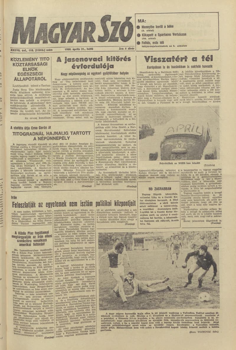 Magyar Szó, 37. évf. 1980. április 21. 110. sz. 1–16. oldal