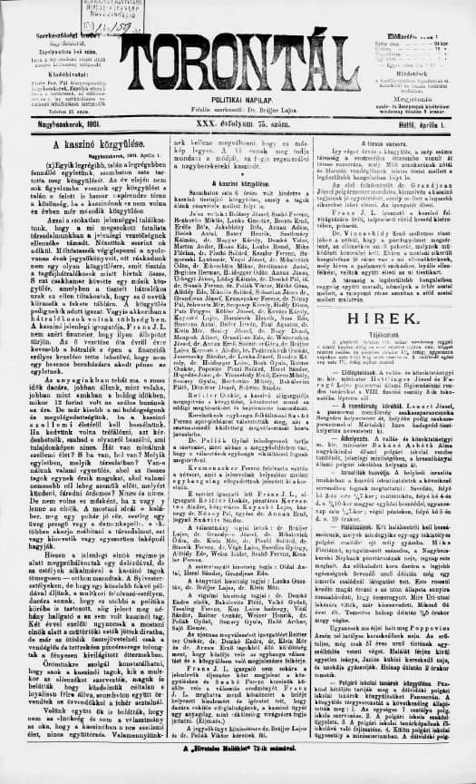 Torontál, 30. évf. 1901. április 1. 75. sz.