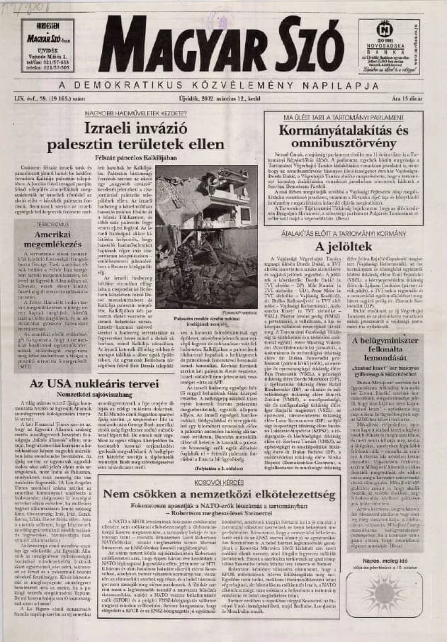 Magyar Szó, 59. évf. 2002. március 12. 59. sz. 1–16. oldal