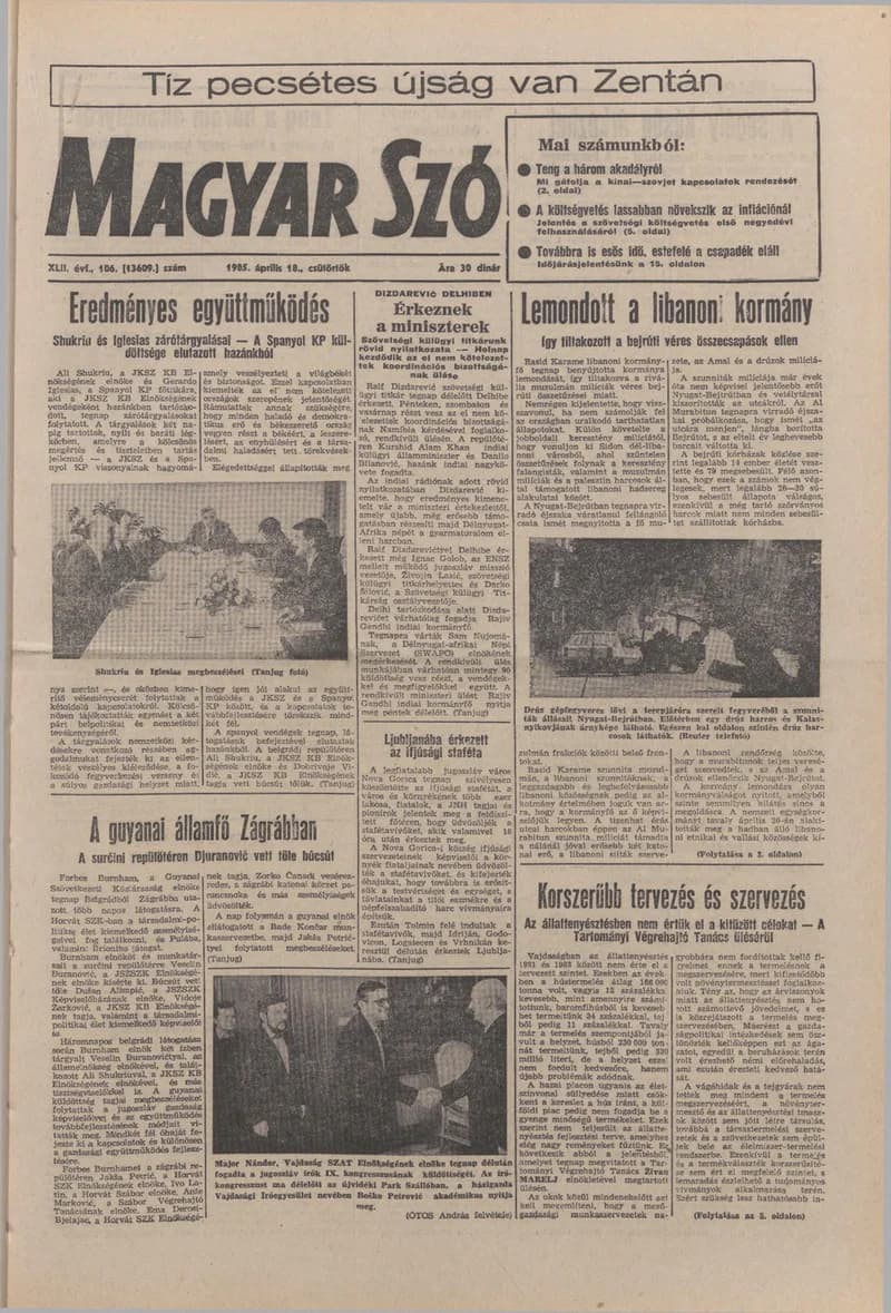 Magyar Szó, 42. évf. 1985. április 18. 106. sz. 1–20. oldal