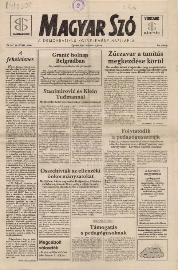 Magyar Szó, 54. évf. 1997. február 18. 40. sz. 1–16. oldal