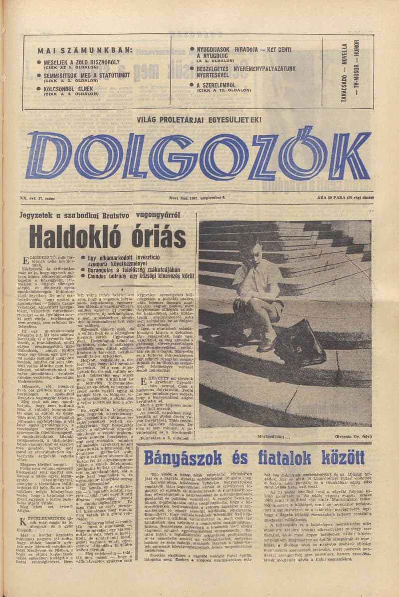 Dolgozók, 21. évf. 1967. szeptember 8. 37. sz.