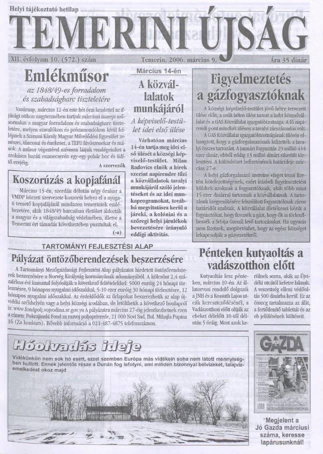 Temerini Újság, 12. évf. 2006. március 9. 10. sz.