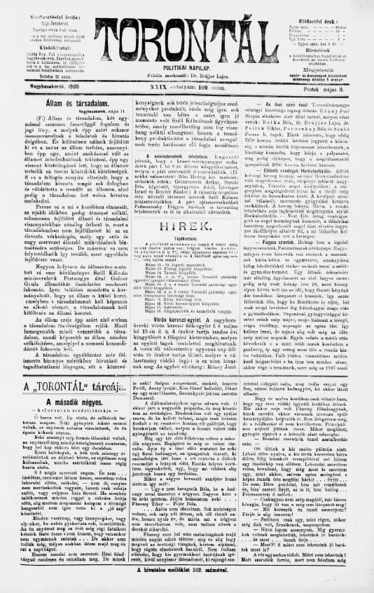 Torontál, 29. évf. 1900. május 11. 109. sz.