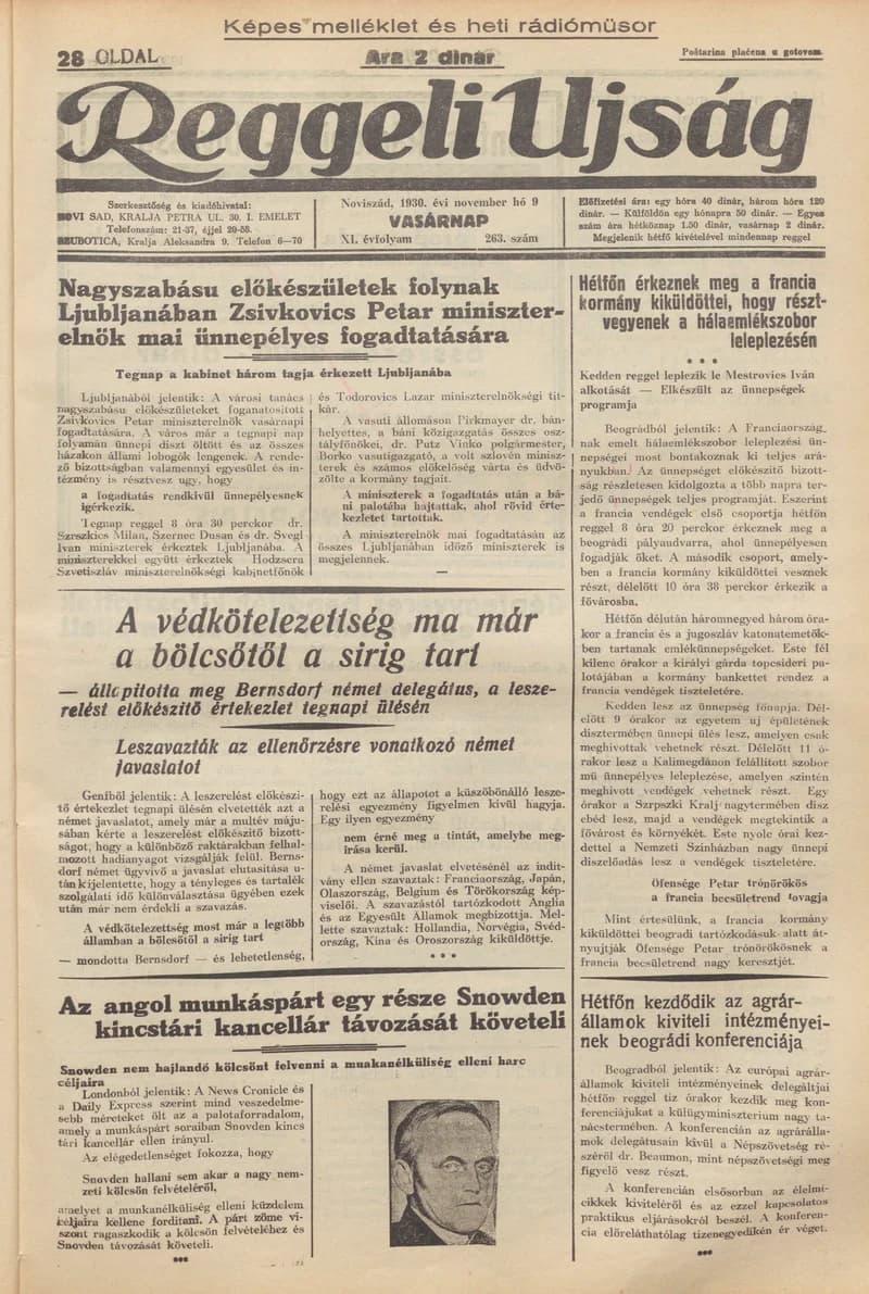 Reggeli Újság, 11. évf. 1930. november 9. 263. sz.