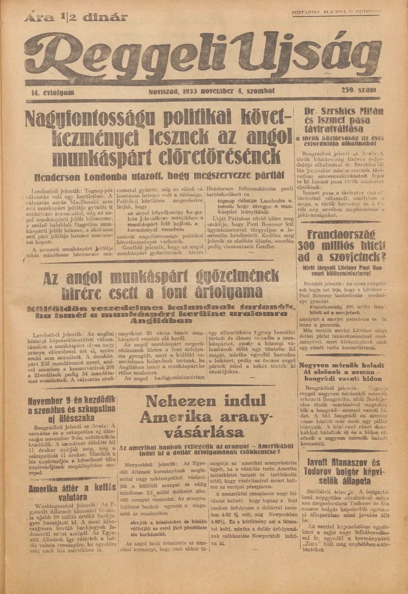 Reggeli Újság, 14. évf. 1933. november 4. 259. sz.