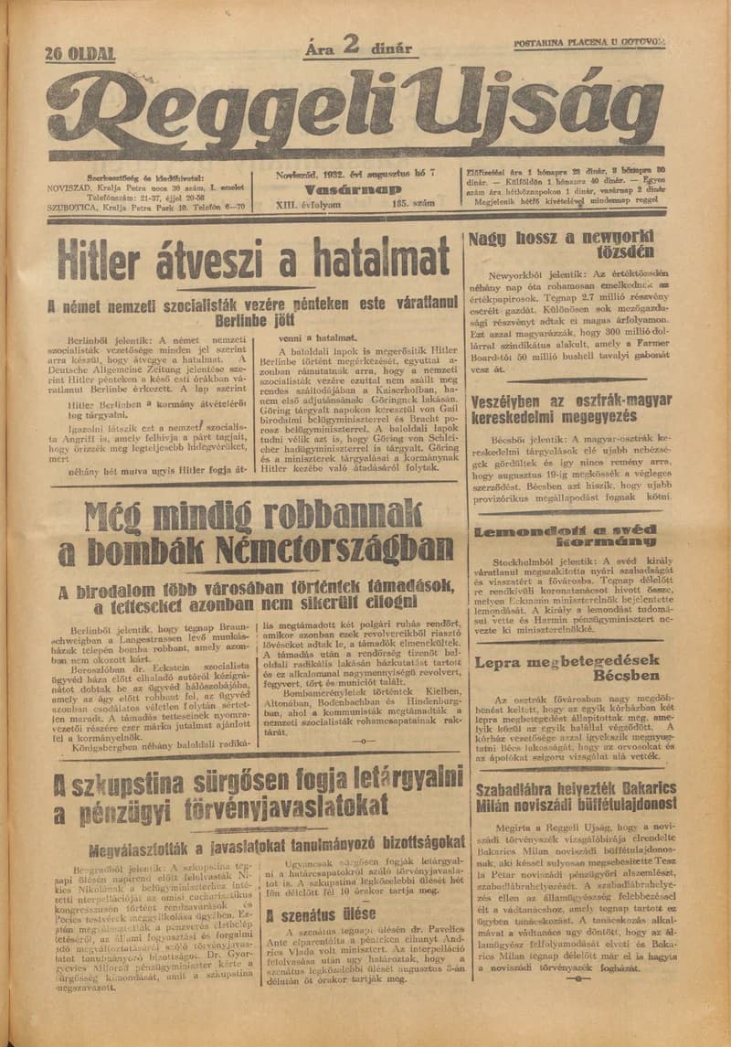 Reggeli Újság, 13. évf. 1932. augusztus 7. 185. sz.