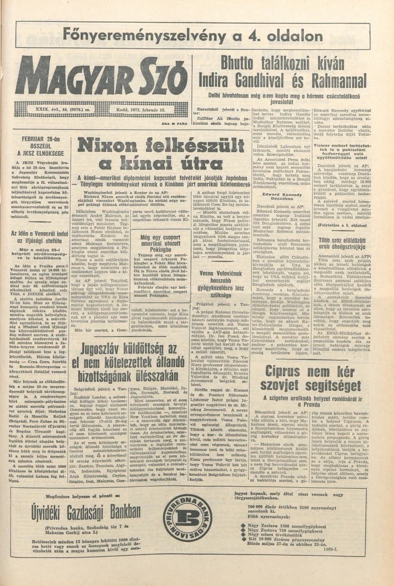 Magyar Szó, 29. évf. 1972. február 15. 44. sz. 1–16. oldal