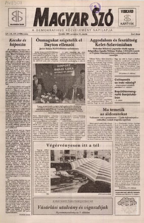 Magyar Szó, 54. évf. 1997. november 19. 273. sz. 1–16. oldal