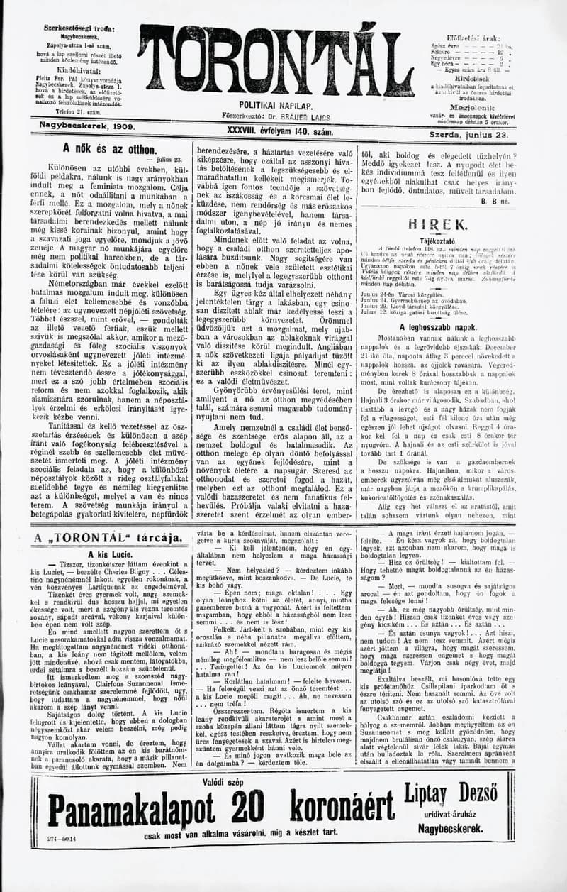 Torontál, 38. évf. 1909. június 23. 140. sz.