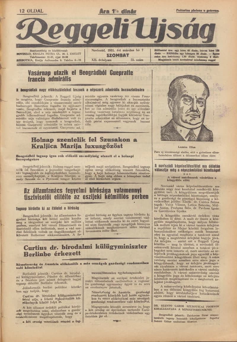 Reggeli Újság, 12. évf. 1931. március 7. 55. sz.