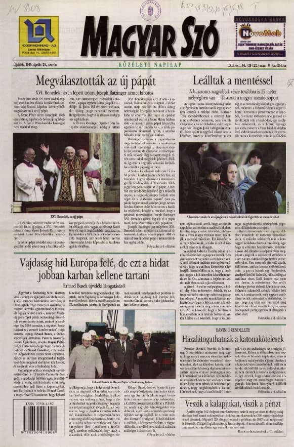 Magyar Szó, 62. évf. 2005. április 20. 91. sz. 1–20. oldal