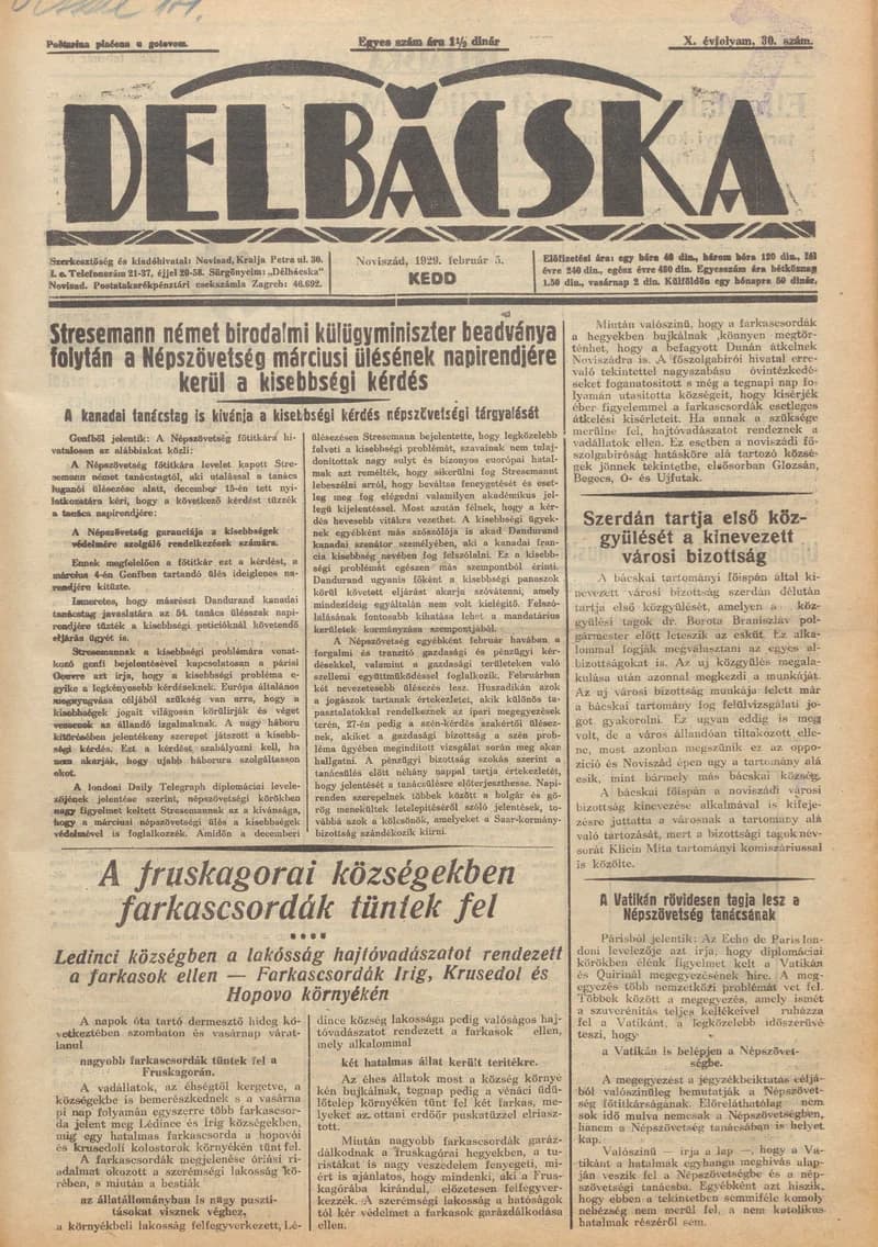 Délbácska, 10. évf. 1929. február 5. 30. sz.