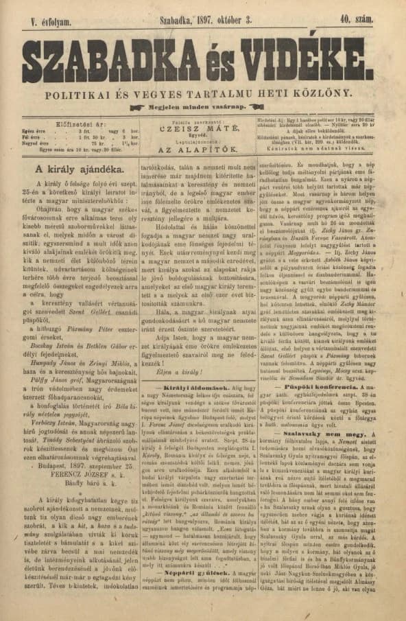 Szabadka és vidéke II, 5. évf. 1897. október 3. 40. sz.