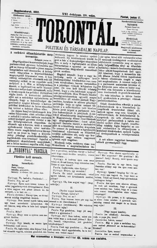 Torontál, 21. évf. 1892. június 17. 118. sz.
