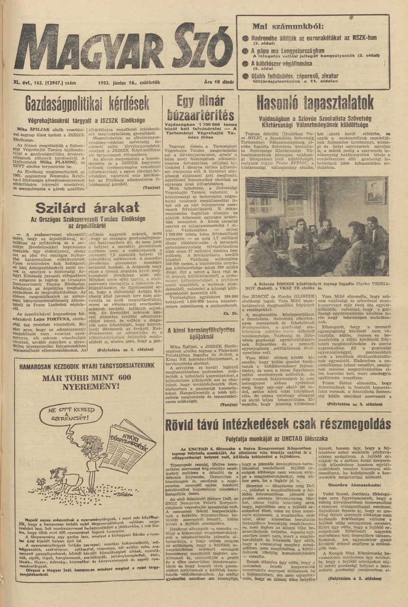 Magyar Szó, 40. évf. 1983. június 16. 163. sz. 1–24. oldal