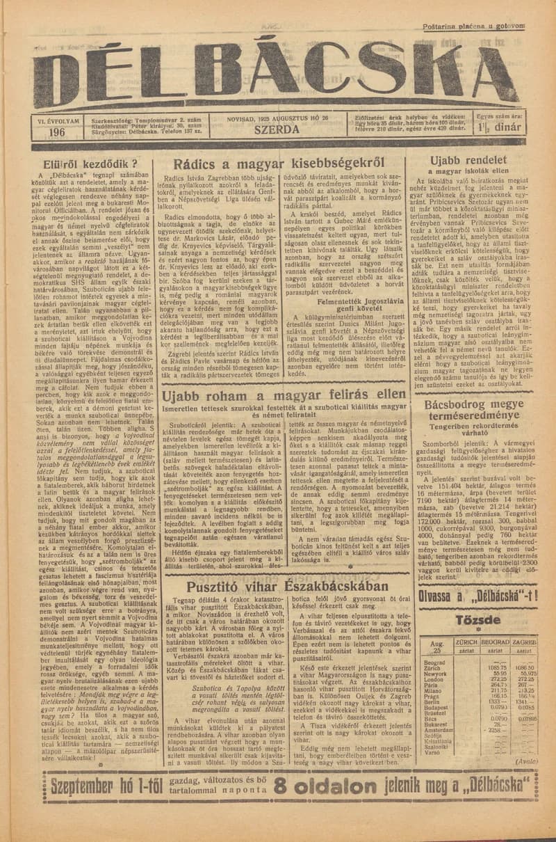 Délbácska, 6. évf. 1925. augusztus 26. 196. sz.