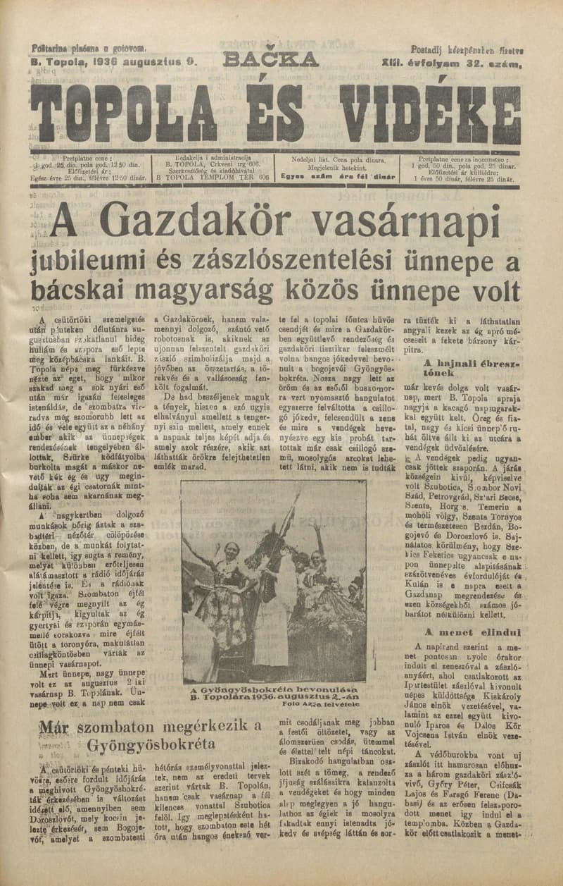 Bačka Topola és Vidéke, 13. évf. 1936. augusztus 9. 32. sz.