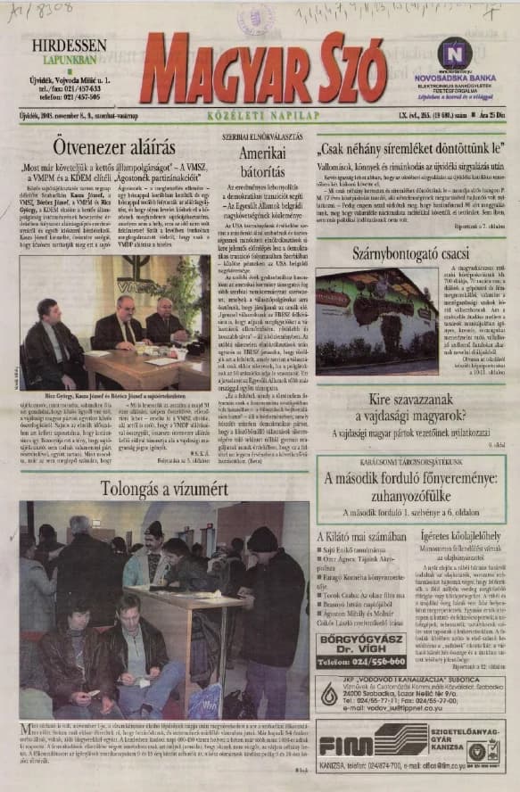 Magyar Szó, 60. évf. 2003. november 8. – 9. 265. sz. 1–36. oldal