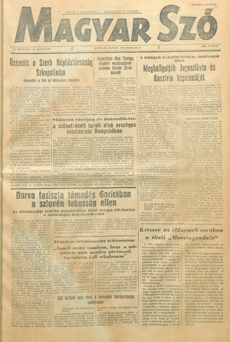 Magyar Szó, 6. évf. 1949. február 18. 41. sz. 1–4. oldal