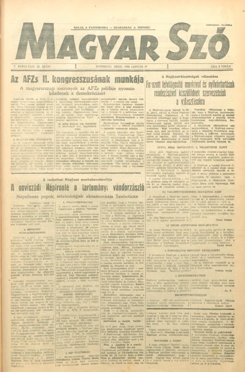 Magyar Szó, 5. évf. 1948. január 27. 23. sz. 1–6. oldal
