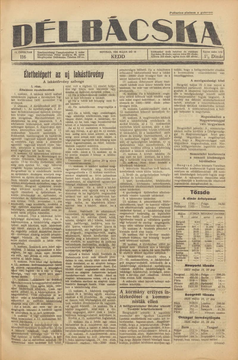 Délbácska, 6. évf. 1925. május 19. 116. sz.