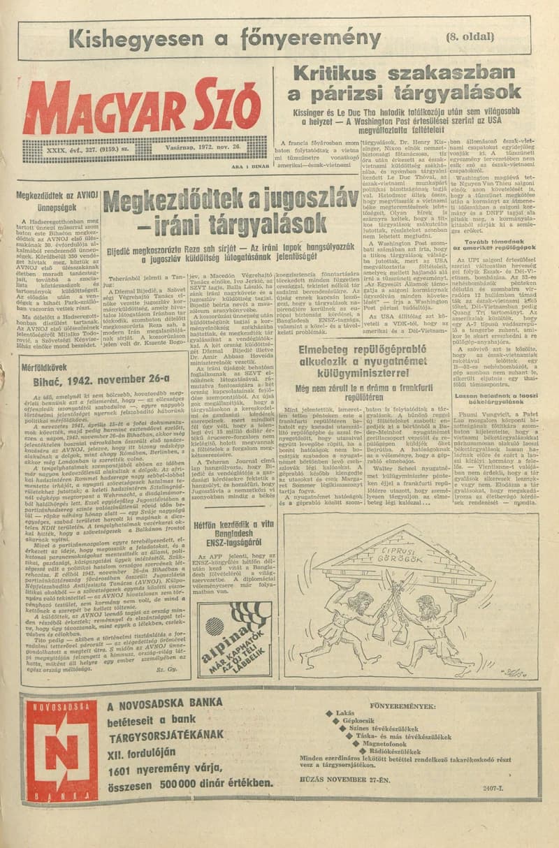 Magyar Szó, 29. évf. 1972. november 26. 327. sz. 1–28. oldal