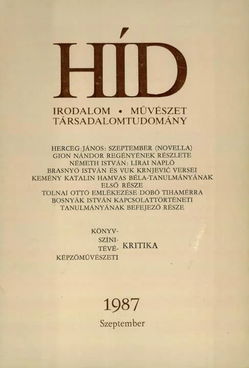 Híd, 51. évf. 1987. szeptember. 9. sz. 1085–1224. oldal