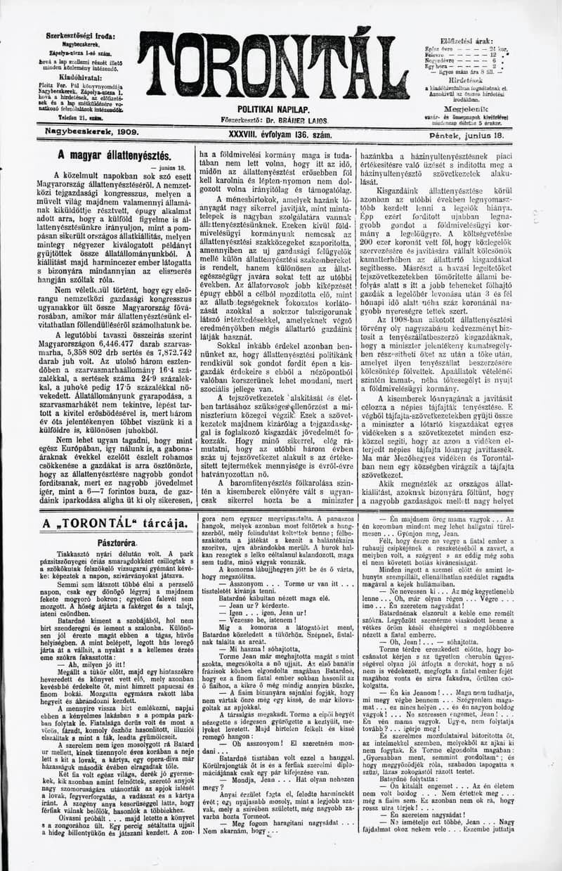 Torontál, 38. évf. 1909. június 18. 136. sz.