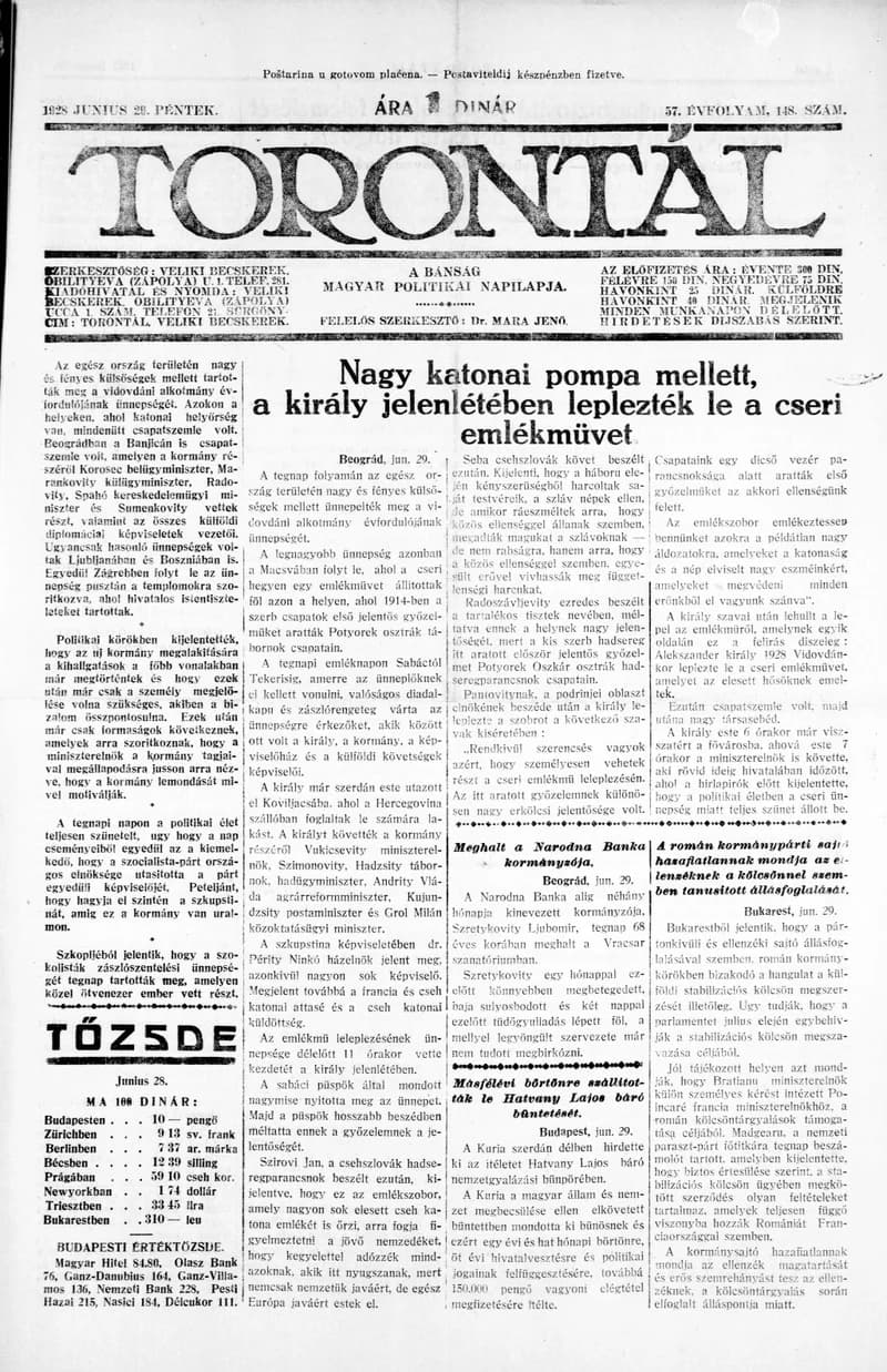 Torontál, 57. évf. 1928. június 29. 148. sz.
